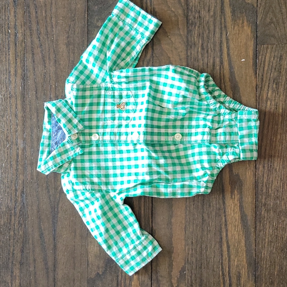 Baby Gap Green Gingham Button Down Shirt, 0-3M